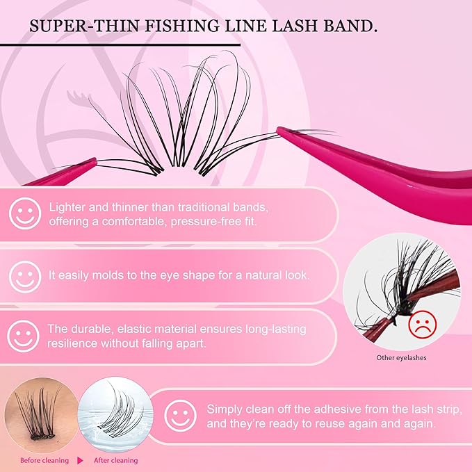 Nova Lash Clusters Kit - 360 pcs Lash Clusters Natural Look Invisible Band Eyelash Clusters Lash Extension Kit with Bond and Seal 0.07D D Curl WideSpan Cluster Eyelash Extension Kit 8-16mm DIY at Home-FemmiqueWomen