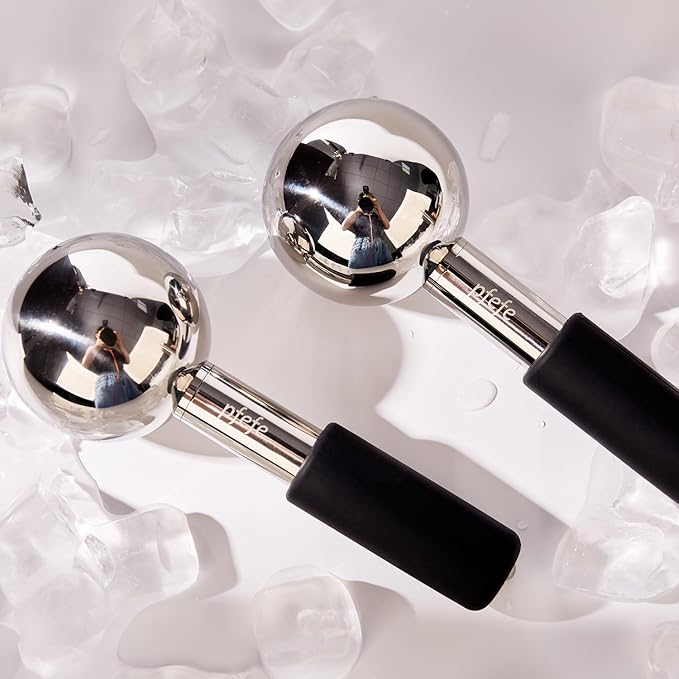 360 Rotating Ice Globes for Face & Eyes, Unbreakable Stainless Steel Cryo Sticks for Beauty Routines, Facials Cold Roller Colling Globes for Puffiness, Wrinkles, Dark Circles, Headaches-FemmiqueWomen