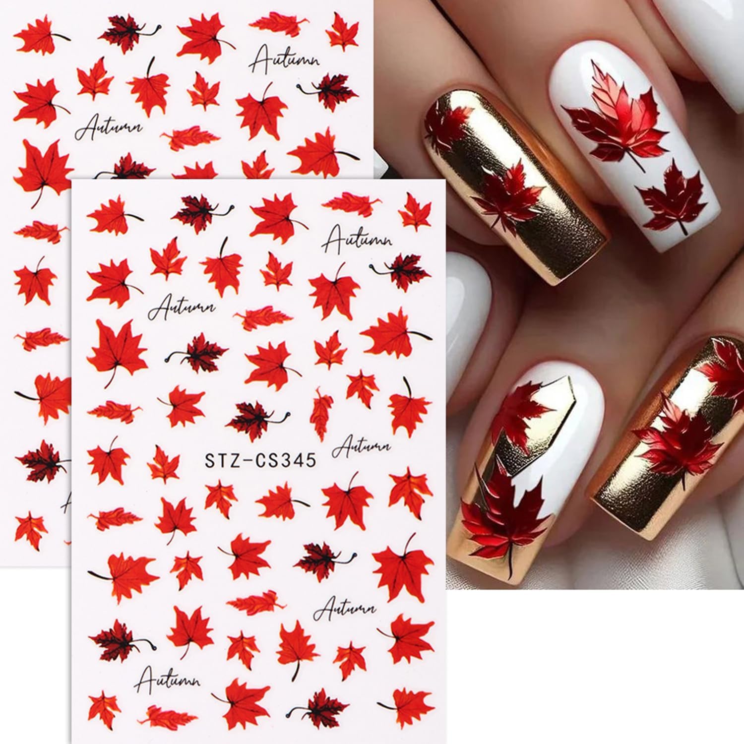 10 Sheets Fall Nail Art Stickers Decals Thanksgiving Nails Decals Autumn Maple Leaf Nails Stickers Self-Adhesive Maple Leaves Nail Art Decals for Women-FemmiqueWomen