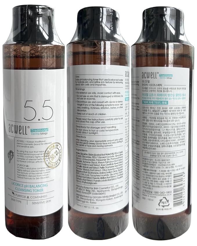 ACWELL Licorice pH Balancing Korean Toner for Cleansing - Alcohol-Free PH5.5 Hydrating Facial Astringent -Skin Clarifying & Hydration Boosting Toner, 5.1 fl.oz. 2 Pack-FemmiqueWomen