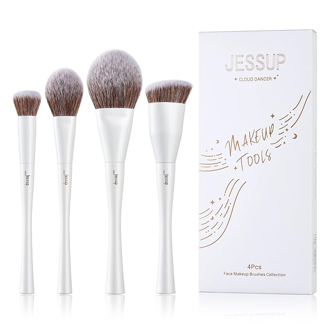 Jessup Make up Brushes 4pcs Face Makeup Brushes Set for Foundation Concealer Blush Contour Powder Highlighter, Pearl White T344-FemmiqueWomen