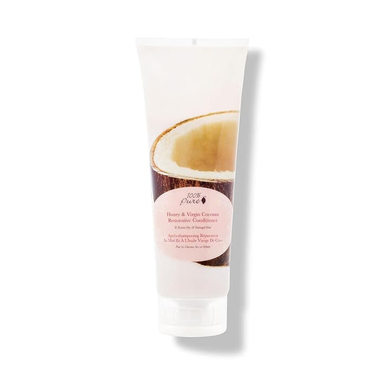 100% PURE Honey & Virgin Coconut Restorative Conditioner Moisturizer & Repair Replenishing Nutrient Boost for Dry Damaged Hair, Promotes Healthy Growth for Women & Men - Sulfate Free - 8 Fl Oz-FemmiqueWomen