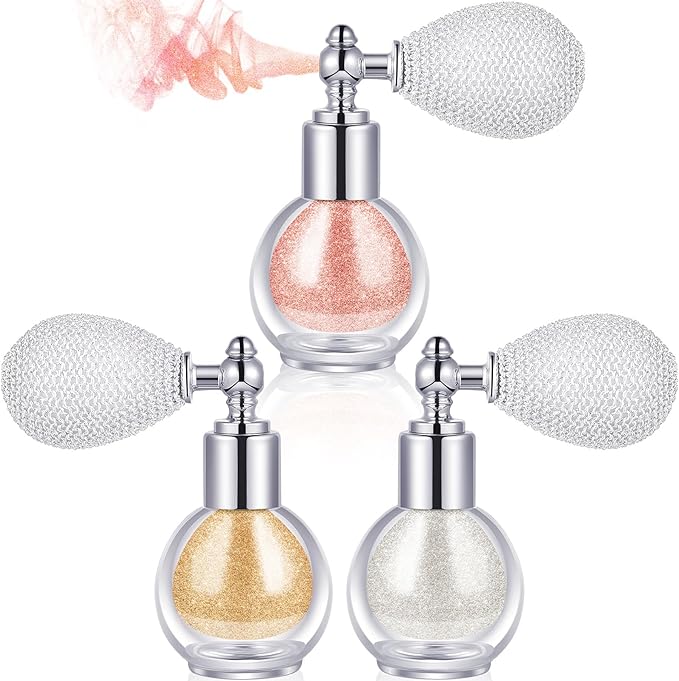 3 Pcs Glitter Spray for Hair and Body, Highlighter Shimmering Spray Powder High Gloss Body Glitter Spray Sparkle Powder for Face Body Cosmetic, Champagne, Pearl White, Bronze Color-FemmiqueWomen