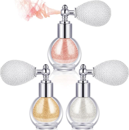 3 Pcs Glitter Spray for Hair and Body, Highlighter Shimmering Spray Powder High Gloss Body Glitter Spray Sparkle Powder for Face Body Cosmetic, Champagne, Pearl White, Bronze Color-FemmiqueWomen