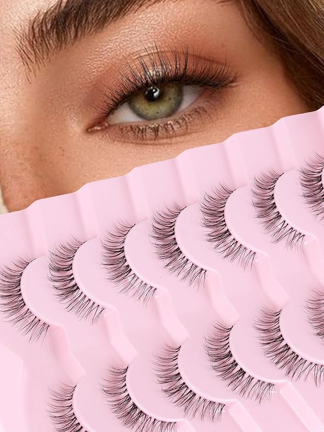 Eyelashes Natural False Lashes 14mm Eye Lashes with Thin Band 3D Volume Fake Eyelashes C Curl Wispy Lashes Natural Look 7 Pair-FemmiqueWomen