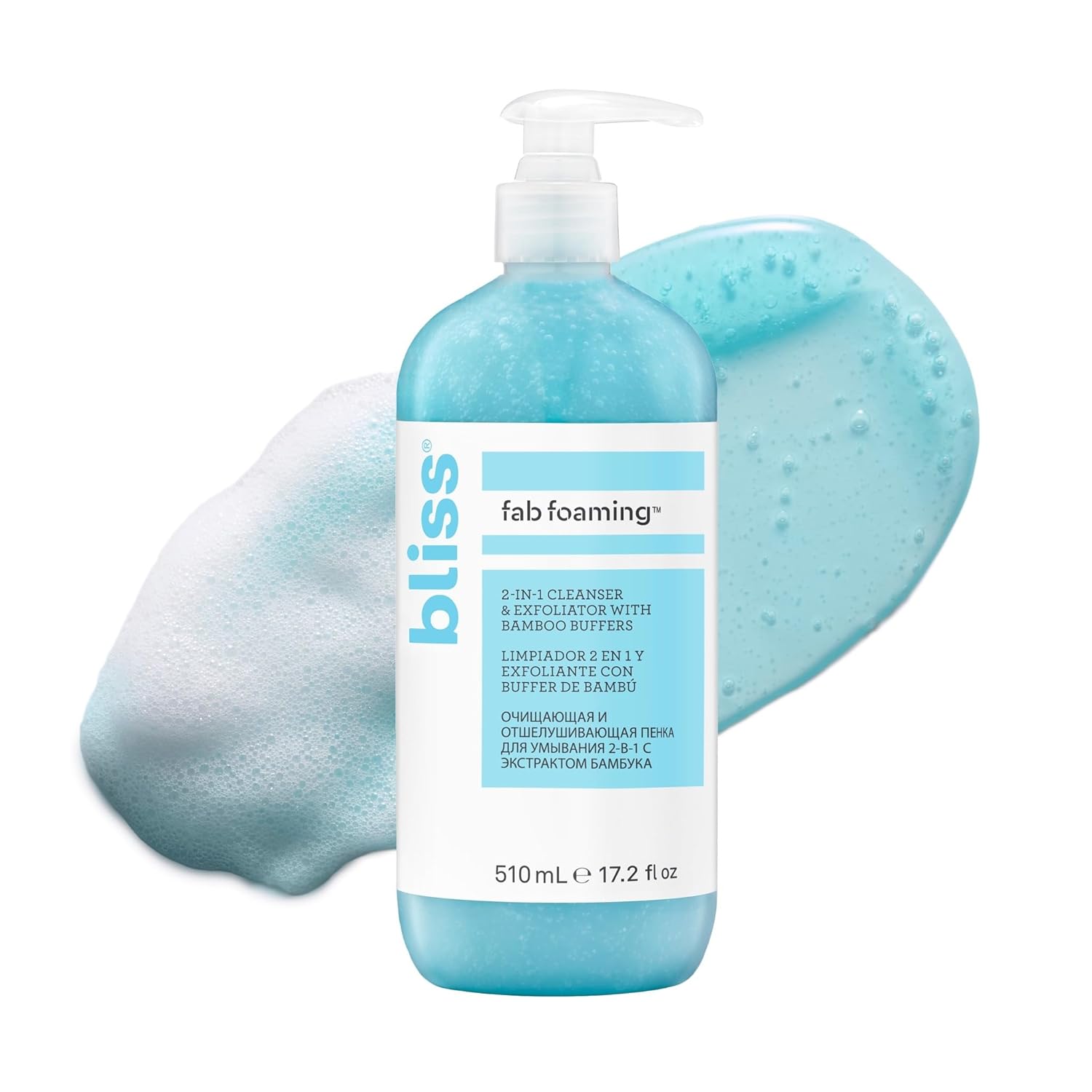 Bliss Pro Fab Foaming 2-In-1 Cleanser and Exfoliator with Bamboo Buffers - 17.2 Fl Oz - Oil-Free Gel Face Wash - Makeup Remover - Vegan & Cruelty Free-FemmiqueWomen
