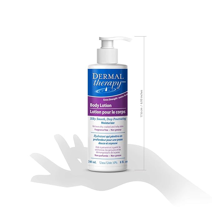Dermal Therapy Extra Strength 5% AHA 10% Urea Body Lotion - Healing for Extremely Dry, Cracked Skin - Fragrance-Free - Sensitive Skin, Diabetes & Medication-Induced Dryness - 8 fl oz / 240 ml-FemmiqueWomen