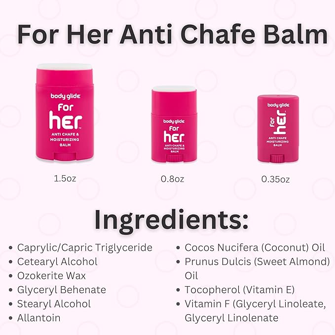 Body Glide For Her Anti Chafe Balm | Chafing stick with added emollients | Great for dry, sensitive skin and/or sensitive areas | Use on chest, bra, butt, groin, arm, and thigh chafing | 0.8oz-FemmiqueWomen