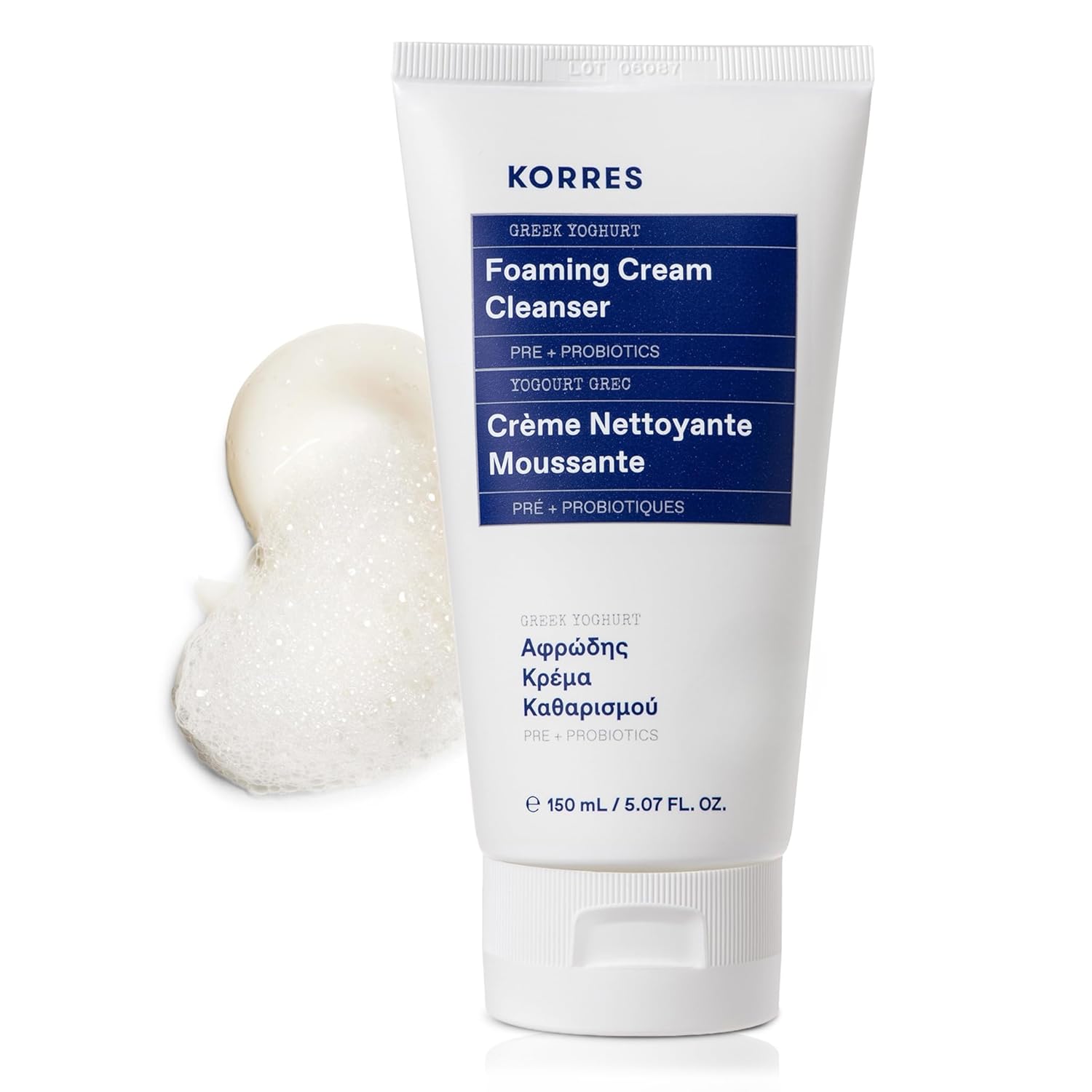 KORRES Greek Yoghurt Foaming Cream Cleanser, Hydrating, Deep Cleansing Skin Care, Makeup Remover, Face Wash for Women, Cream to Foam Facial Cleanser for Dry, Oily, Sensitive, Any Skin Type, 5.07 fl oz-FemmiqueWomen