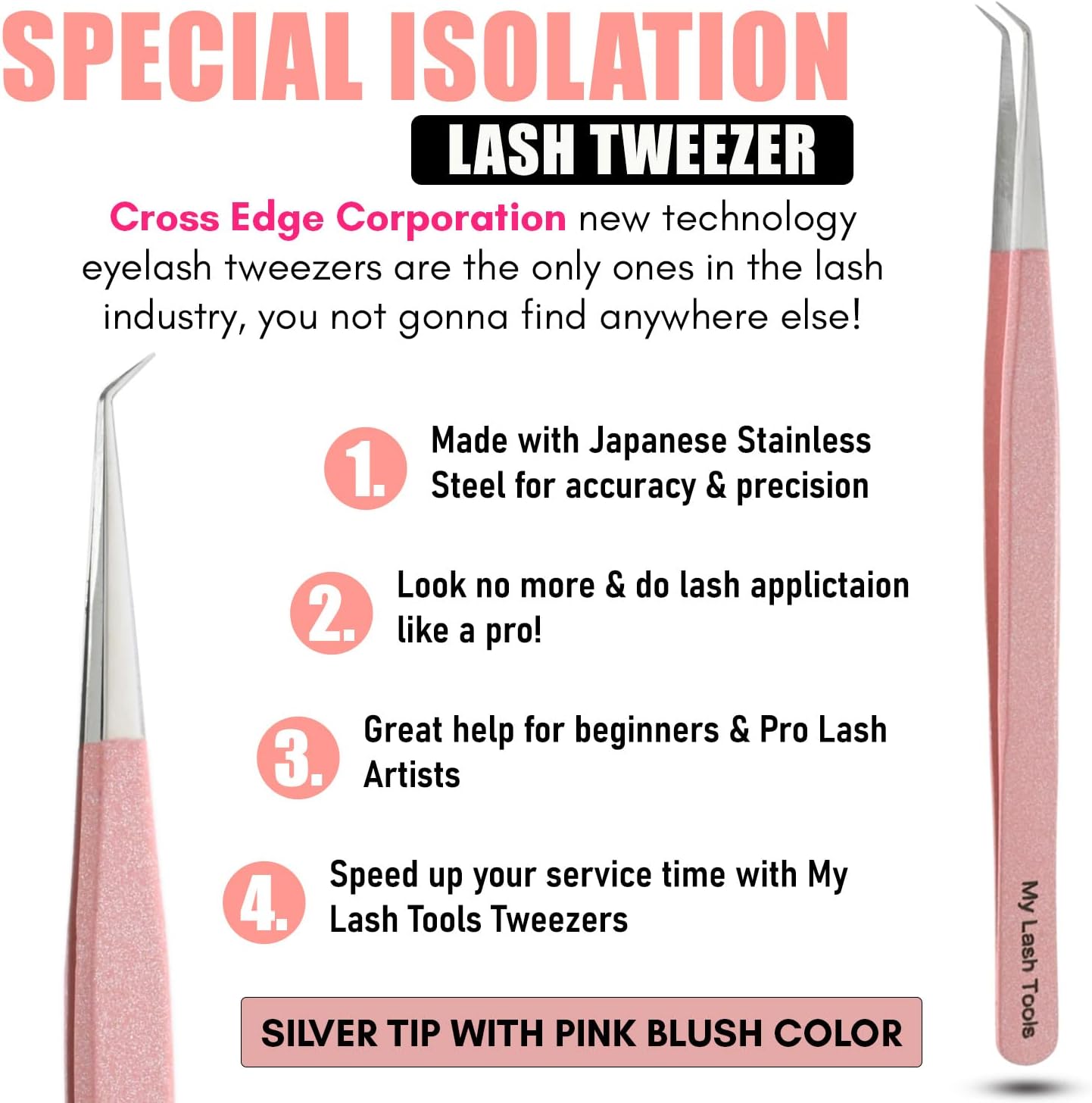 Isolation Lash Tweezers for Eyelash Extensions – 14cm Curved Tweezer, Japanese Stainless Steel, Best for Individual Isolation & Classic Lashes, Eyelash Twisers (Blush Pink)-FemmiqueWomen
