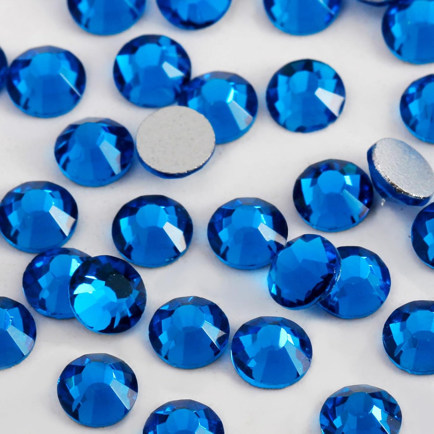 2000 PCS SS16 Flatback Rhinestones,12-Facet Diamond-Cut Glass Gems for Nail Art,Clothing,DIY Crafts,Glue-On Decoration Stones with Silver Backing,Capri Blue-FemmiqueWomen