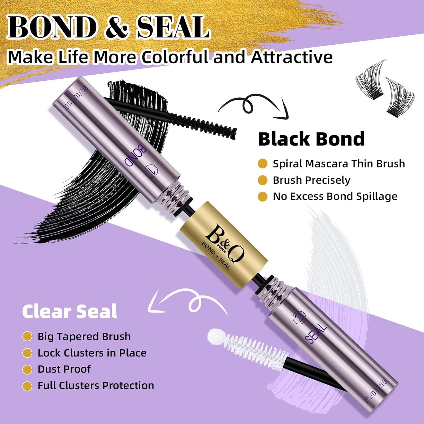 B&Q Lash Cluster Glue 10ml, Waterproof Bond and Seal Lash Glue, Long Lasting cluster lash glue, 2 in 1 Eyelash glue for Clusters Use Strong Hold 48h (Bond & Seal)-FemmiqueWomen