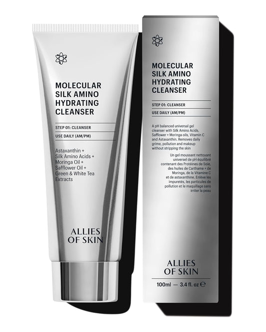 Allies of Skin Molecular Silk Amino Hydrating Cleanser: Hyaluronic Acid, Ceramides, Safflower & Moringa Oils. Nourishes, Conditions & Repairs 100 ml/2.4 oz-FemmiqueWomen
