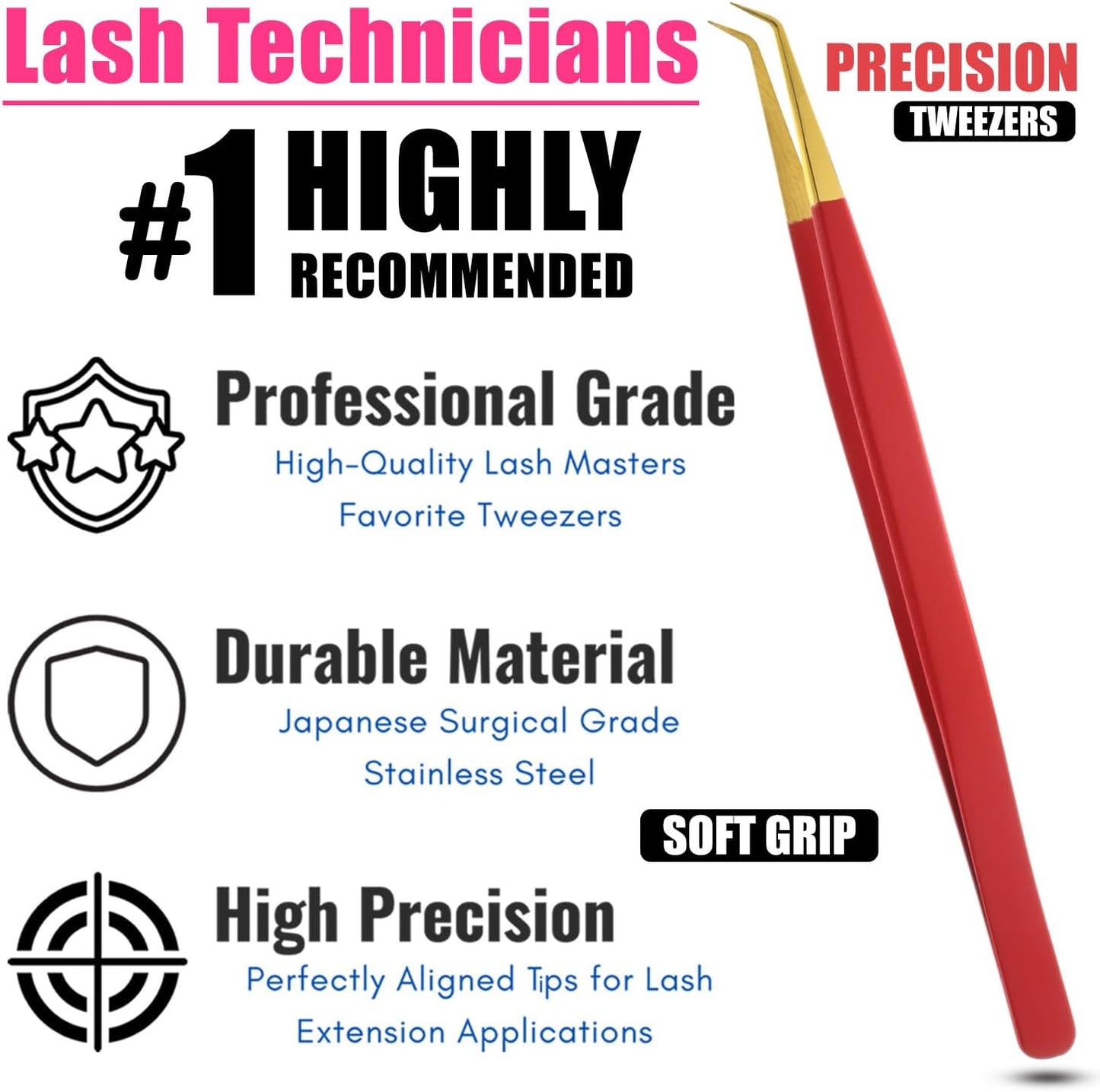 Isolation Tweezers for Eyelash Extension – 14cm Curved, Matte Red with Gold Tip, Stainless Steel, Best for Individual Isolation & Classic Lashes, Pinzas para Pestaña (Matte Red Gold Tip)-FemmiqueWomen