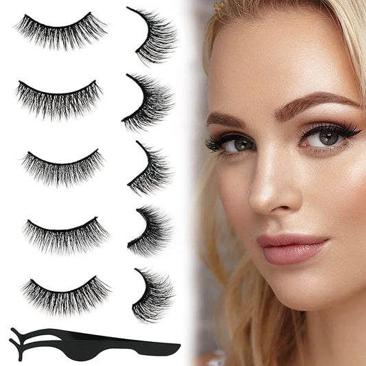 Self Adhesive Eyelashes Natural Look False Eyelashes Reusable Self Stick Lashes, No Glue Needed, 5 Pairs Long-FemmiqueWomen