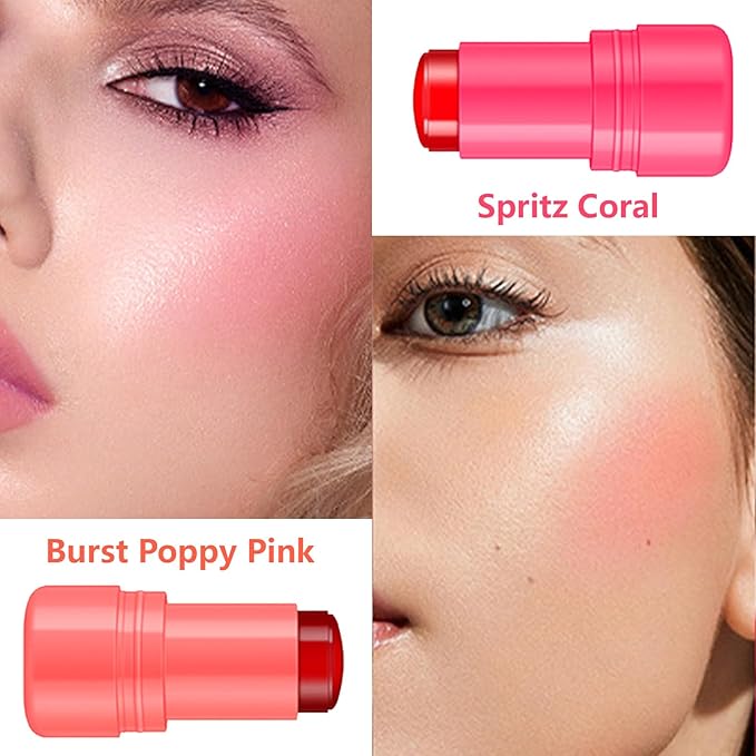2 Pcs Milk Jelly Blush,Jelly Tint Blush Stick Sheer Lip & Cheek Stain Milk Cooling Water Jelly Tint Long Lasting Face Blushes, Lip Gloss Cheek Solid Moisturizer Stick (01#+02#)-FemmiqueWomen