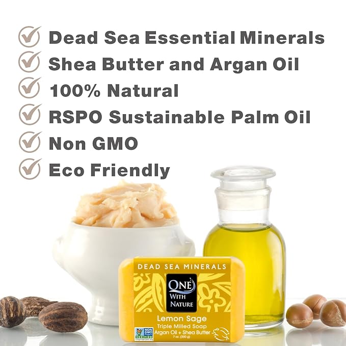 One With Nature Dead Sea Salt Lemon Sage Soap 4oz 3-Pack – Purifying and Exfoliating Soap Bar with Dead Sea Minerals for Face & Body, for Men & Women-FemmiqueWomen