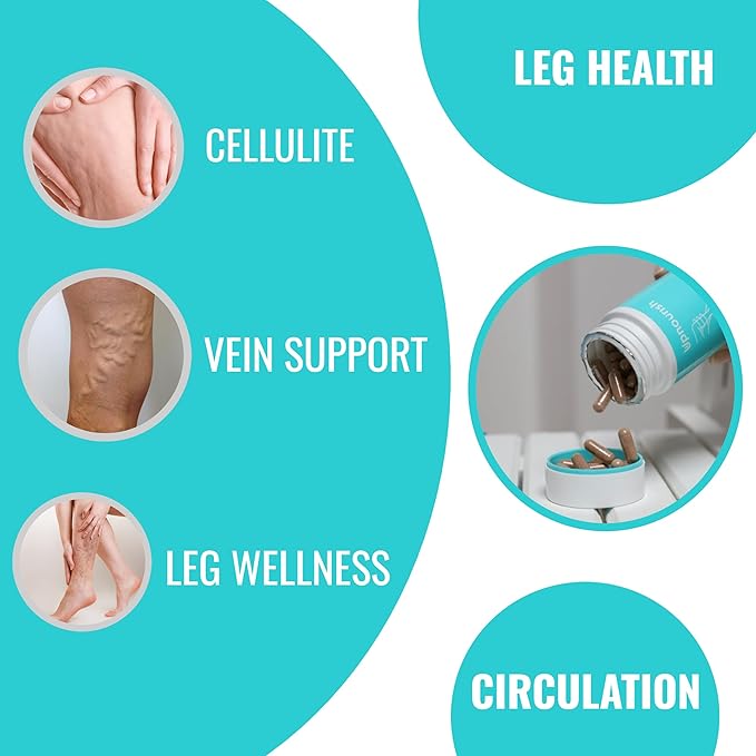 UpNourish Cellulite Vein Health Supplement with Caviar Collagen, SOD DIMPLESS, MOROSIL, Butchers Broom, Horse Chestnut, Leg Wellness and Circulation Support 90ct-FemmiqueWomen