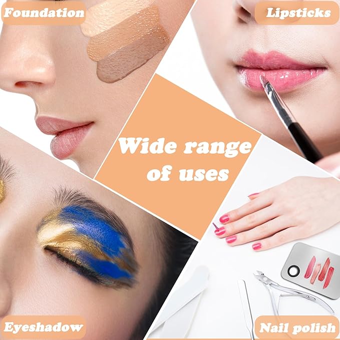 3 Pcs Makeup Foundation Spatula Spoon Tool Set, Make Up Mixing Palette Tray, Stainless Steel Skin Care Spatula, Cosmetic Scoop Scraper for Skincare Face Eye Cream (Silver)-FemmiqueWomen