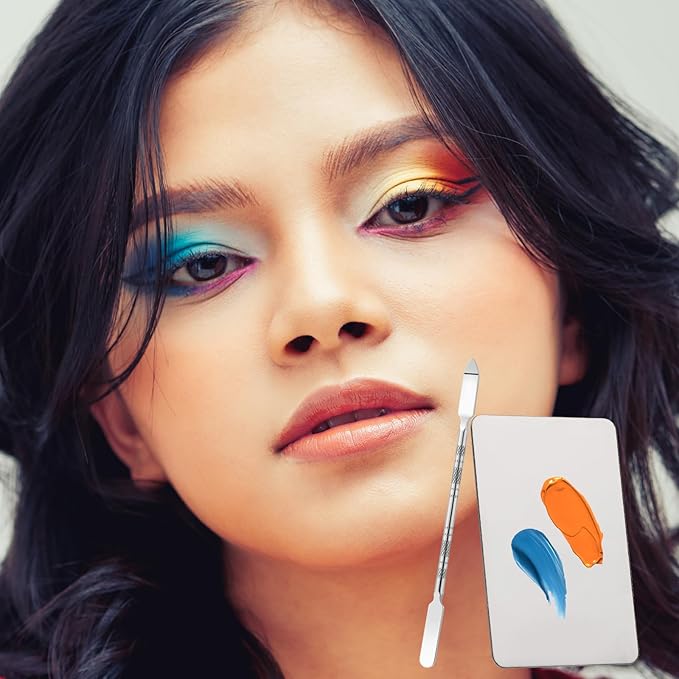 2 Pcs Stainless Steel Makeup Palette Makeup Spatula Palette with Foundation Spatula Professional Cosmetic Palette for Mixing Foundation Eye Shadow Nail DIY Art-FemmiqueWomen