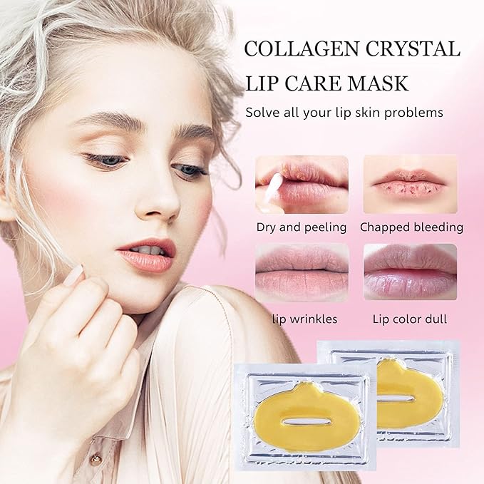 30 pieces of Moisturizing Collagen Crystal Lip Mask - Anti-Ageing & Anti Chapped, Reduce lip Wrinkles, Fade Lip Color, Make Skin Smooth And Firm Collagen Lip Pieces (Gold)-FemmiqueWomen