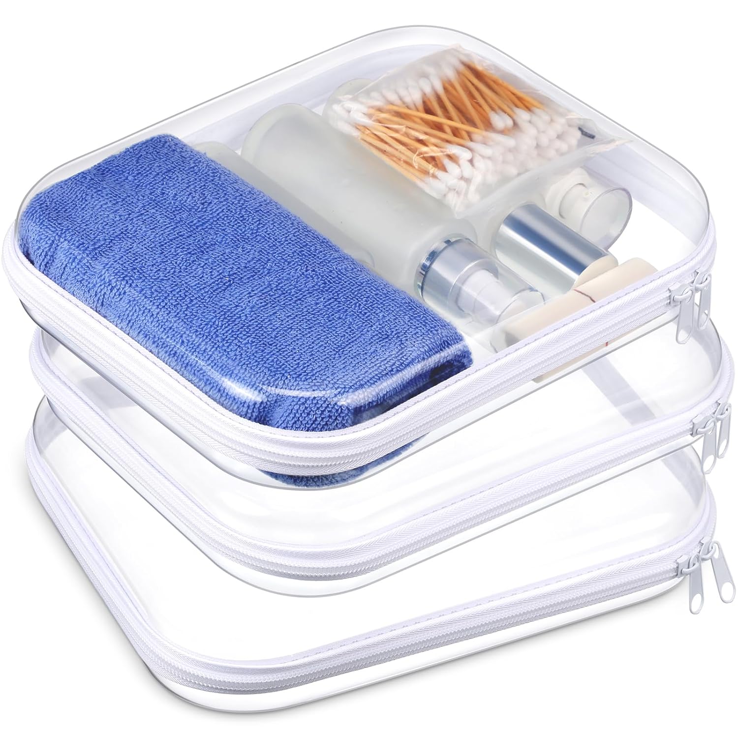 Hoolerry 3 Pcs Clear Hard Zipper Case Plastic Pouch Transparent Hard Case Clear Makeup Bag Portable Travel Organizer Bin for Cosmetics, Building Blocks, Puzzles(White,M)-FemmiqueWomen