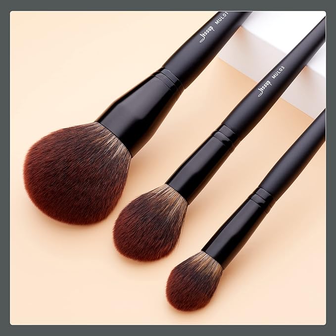 Jessup Large Face Makeup Brushes 3pcs, Premium Synthetic Powder Contour Highlighter Brush, Phantom Black T274-FemmiqueWomen