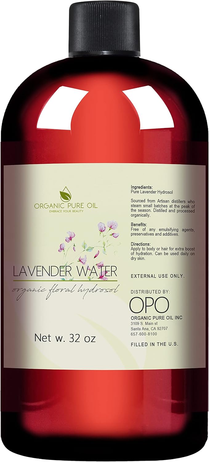 Lavender Water Hydrosol - Pure Steam Distilled Natural Non GMO Calming Bulk Body, Face, Facial Toner, Aromatherapy, Set Makeup, Cleanser Mist Spritz - 32oz - OPO-FemmiqueWomen