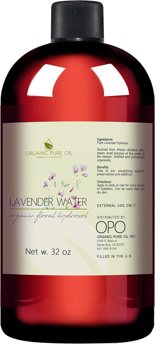 Lavender Water Hydrosol - Pure Steam Distilled Natural Non GMO Calming Bulk Body, Face, Facial Toner, Aromatherapy, Set Makeup, Cleanser Mist Spritz - 32oz - OPO-FemmiqueWomen