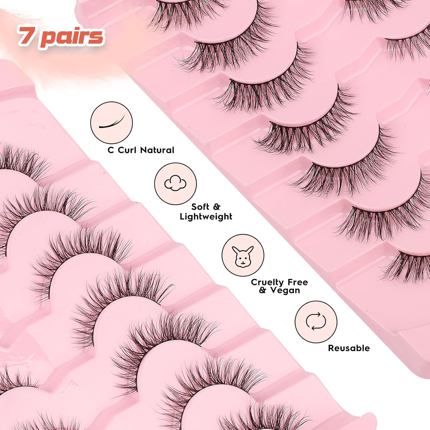 Natural Eyelashes Cat Eye Lashes Wispy Eyelash with 0.1MM Thin Band Strip Lash C Curl 7 Pair-FemmiqueWomen