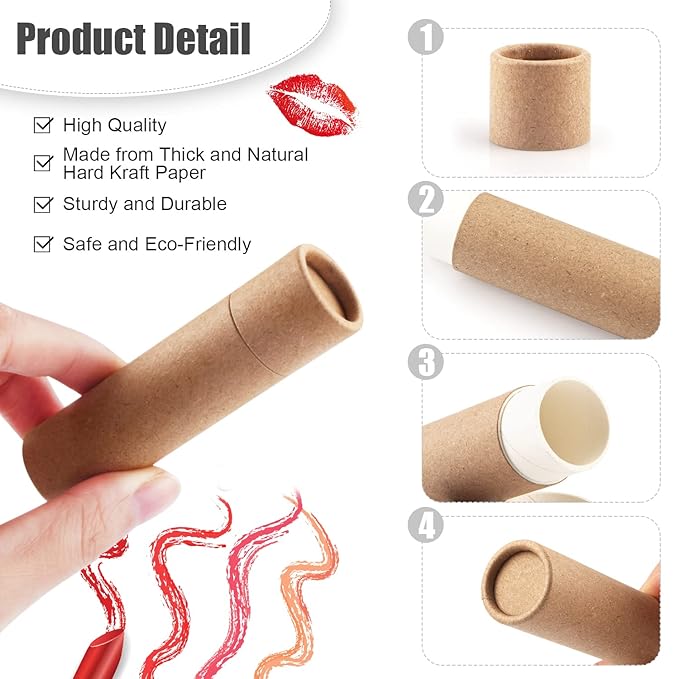 10 Pcs 25g Paperboard Lip Balm Tubes Refillable Krafts Paper Lipstick Tube Round Cardboard Empty Lip Gloss Container Holder Tubes for DIY Chapstick Salve Cosmetic Lotion Solid Perfume - Brown-FemmiqueWomen