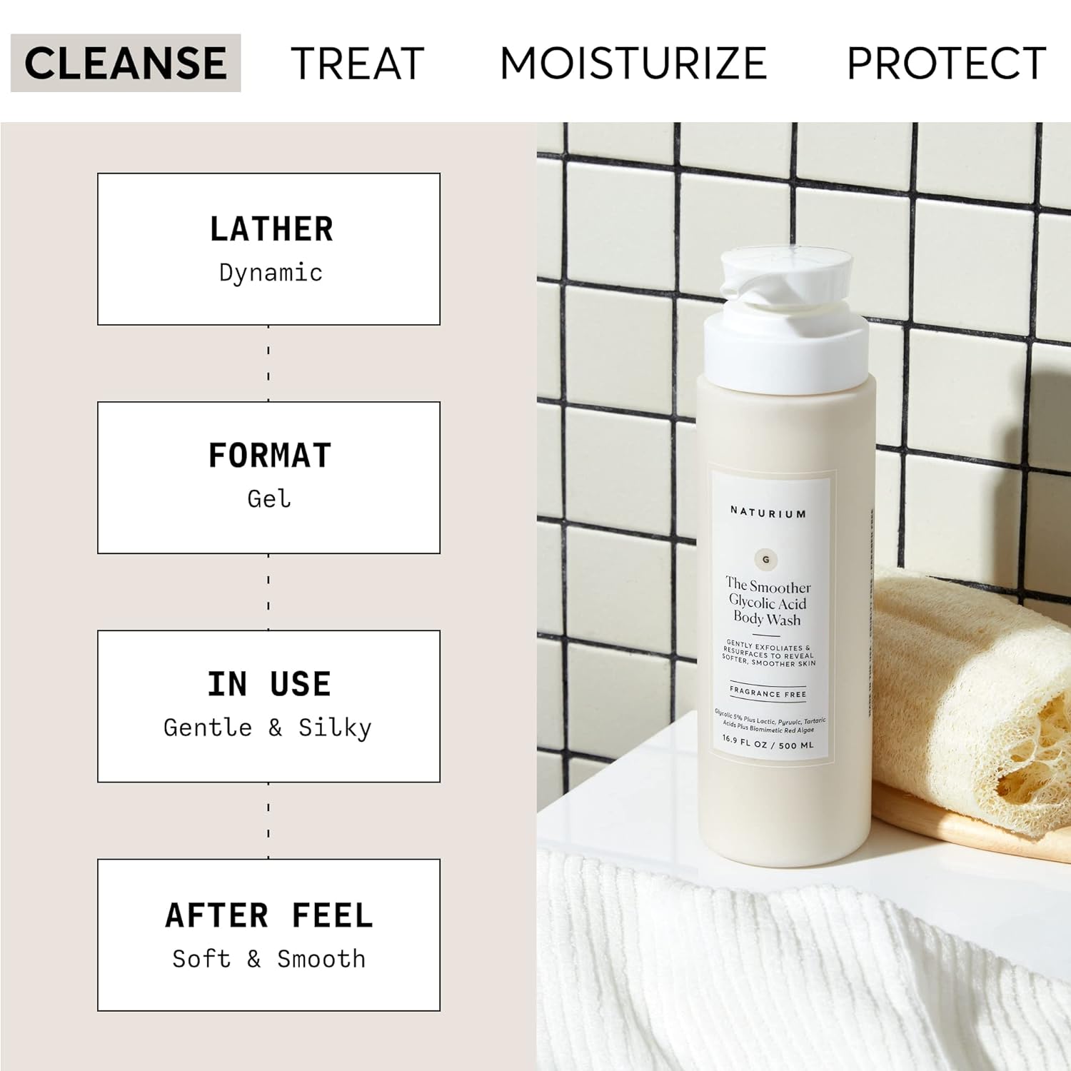 Naturium The Smoother Glycolic Acid Exfoliating Body Wash, Soft & Smoothing Cleanser, 16.9 oz-FemmiqueWomen