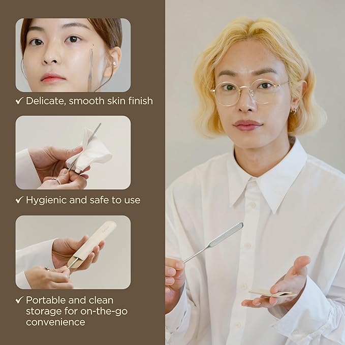 Korean Piccasso Brush Makeup Spatula + Sponge 2P Set – Professional Makeup Tools with Precision Spatula and 2 Soft Sponges, Ideal for Blending Foundation, Cream, or Liquid Makeup-FemmiqueWomen