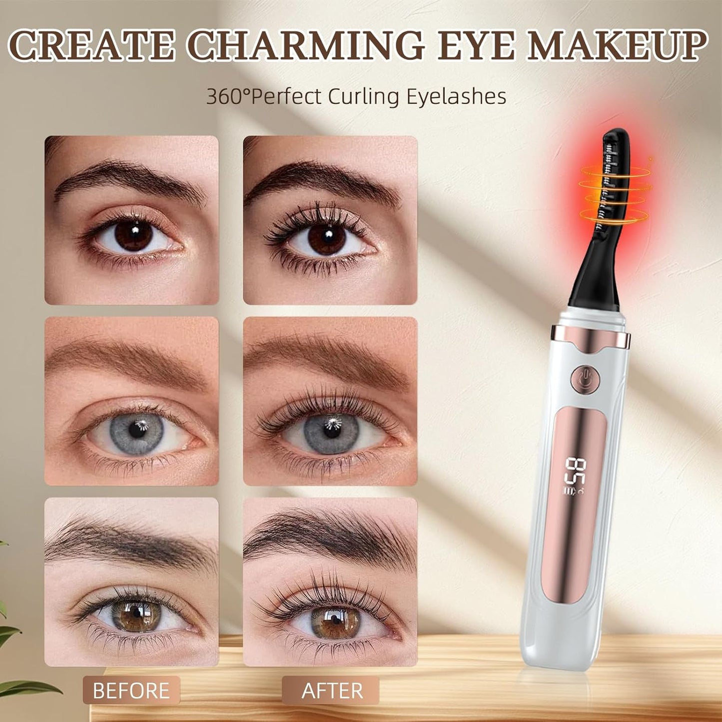 2025 Heated Eyelash Curler-USB Rechargeable Electric Eyelash Curler- Eyelash Curlers Heated 4 Temperature Modes Fast Heat Up Within 5s - 24 Hours Long Lasting- with Led Display for Women Girls (White)-FemmiqueWomen