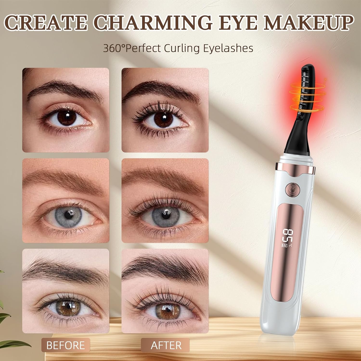 2025 Heated Eyelash Curler-USB Rechargeable Electric Eyelash Curler- Eyelash Curlers Heated 4 Temperature Modes Fast Heat Up Within 5s - 24 Hours Long Lasting- with Led Display for Women Girls (White)-FemmiqueWomen