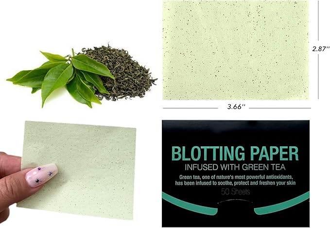 2 Pks GREEN TEA INFUSED Soothing Natural Abaca Blotting Paper - 100 Oil Blotting Sheets - Makeup Friendly UNISEX Oily Skin Shine Blotter Photography Zoom Meetings Travel Gym School - MADE IN TAIWAN-FemmiqueWomen