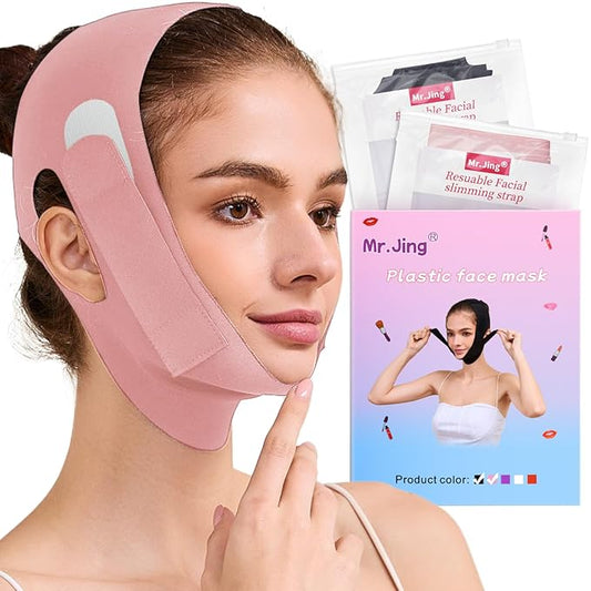 2 Pack Face Slimming Strap, Double Chin Reducer Band, Graphene V-Line Mask Chin Up Mask V Shaped Face Mask Chin strap for sleeping, V-Line Lifting Mask for Women, Medium, Black and Pink-FemmiqueWomen
