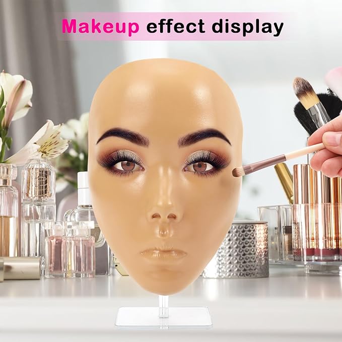 3D Makeup Practice Face Board,Reusable Silicone Makeup Practice Face/Makeup Mannequin Face,with Makeup Brushes Set&Dual head Eyebrow Pencils&a Pair of Eyelashes&a Makeup Bag&makeup remover towel-FemmiqueWomen