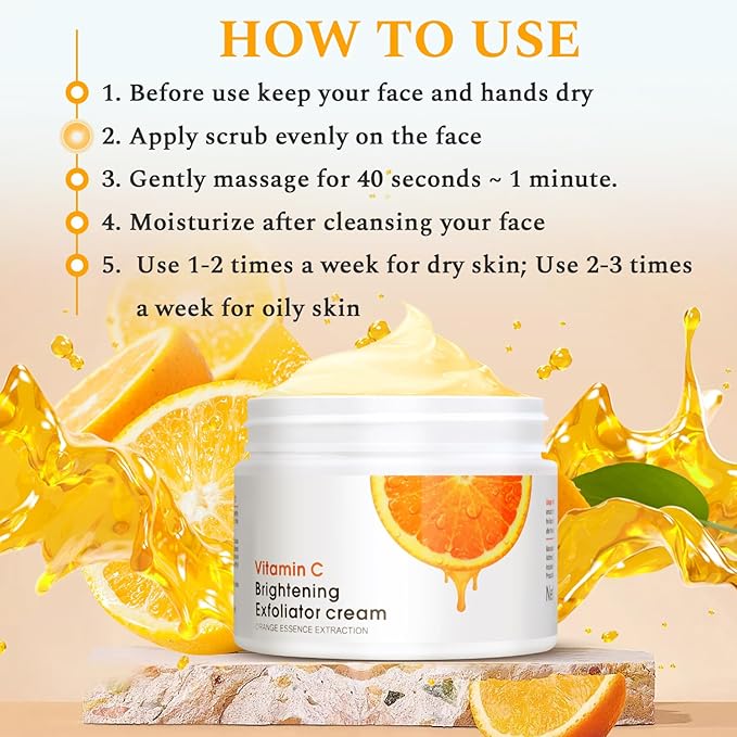 Vitamin C Face Scrub Face Exfoliator Cream Brightening Facial Scrub Exfoliating Facial Wash Microdermabrasion Facial Scrub, Gently Exfoliate Dirt and Dead Skin Cells, Improve Dark Spot, 140g/5oz-FemmiqueWomen