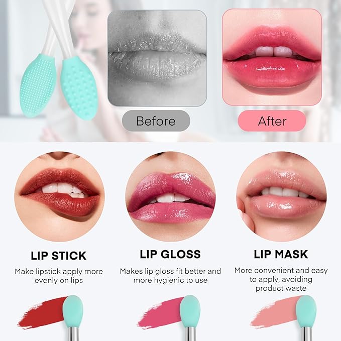 Unaone Lip Scrub Brush - 3 PCS Dual-ended Lip Scrubber Exfoliator and Silicone Lip Brush, 3-in-1 Silicone Lip Scrub Tool Lip Mask Applicator, Gentle Exfoliator & Applicator for Soft-FemmiqueWomen