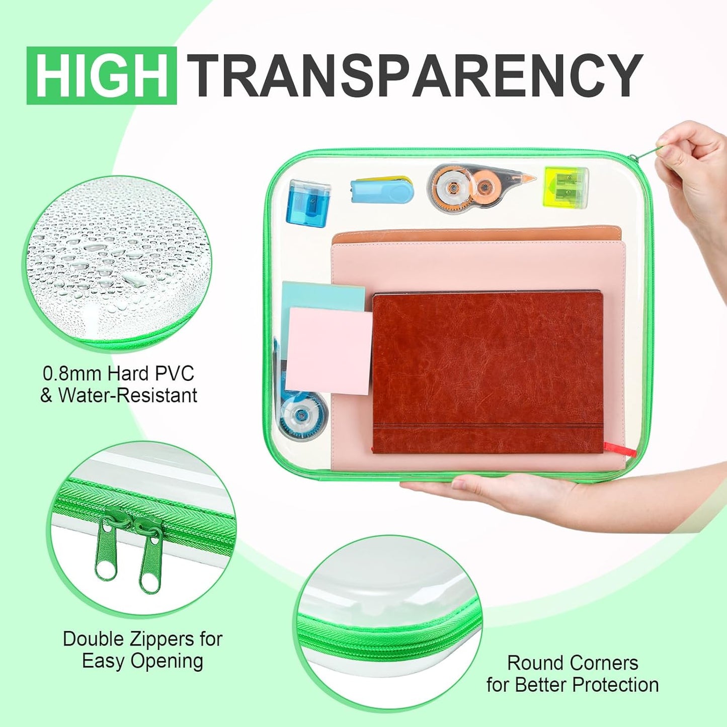 Hoolerry 4 Pcs Hard Clear Zipper Case Makeup Bags Plastic Pencil Pouch Transparent Storage Box Containers for Cosmetics, Snacks, Building Blocks, Puzzles(Fluorescent,13.8 x 11.8 x 2 in)-FemmiqueWomen