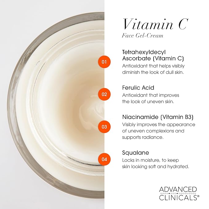 Advanced Clinicals Brightening Vitamin C Face Cream Gel With Niacinamide + Hyaluronic Acid | Vitamin C Moisturizer Lotion For Face Visibly Diminishes Look Of Dark Spots & Uneven Skin Tone, 2.5 Fl Oz-FemmiqueWomen