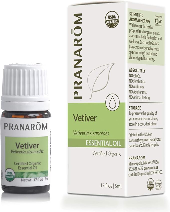 Pranarom USDA Certified Organic Vetiver Essential Oil (5ml), 100% Pure Undiluted Therapeutic Grade from Haiti & Madagascar for Aromatherapy, Diffuser, Calming, Relaxation, DIY, Massage Oil-FemmiqueWomen