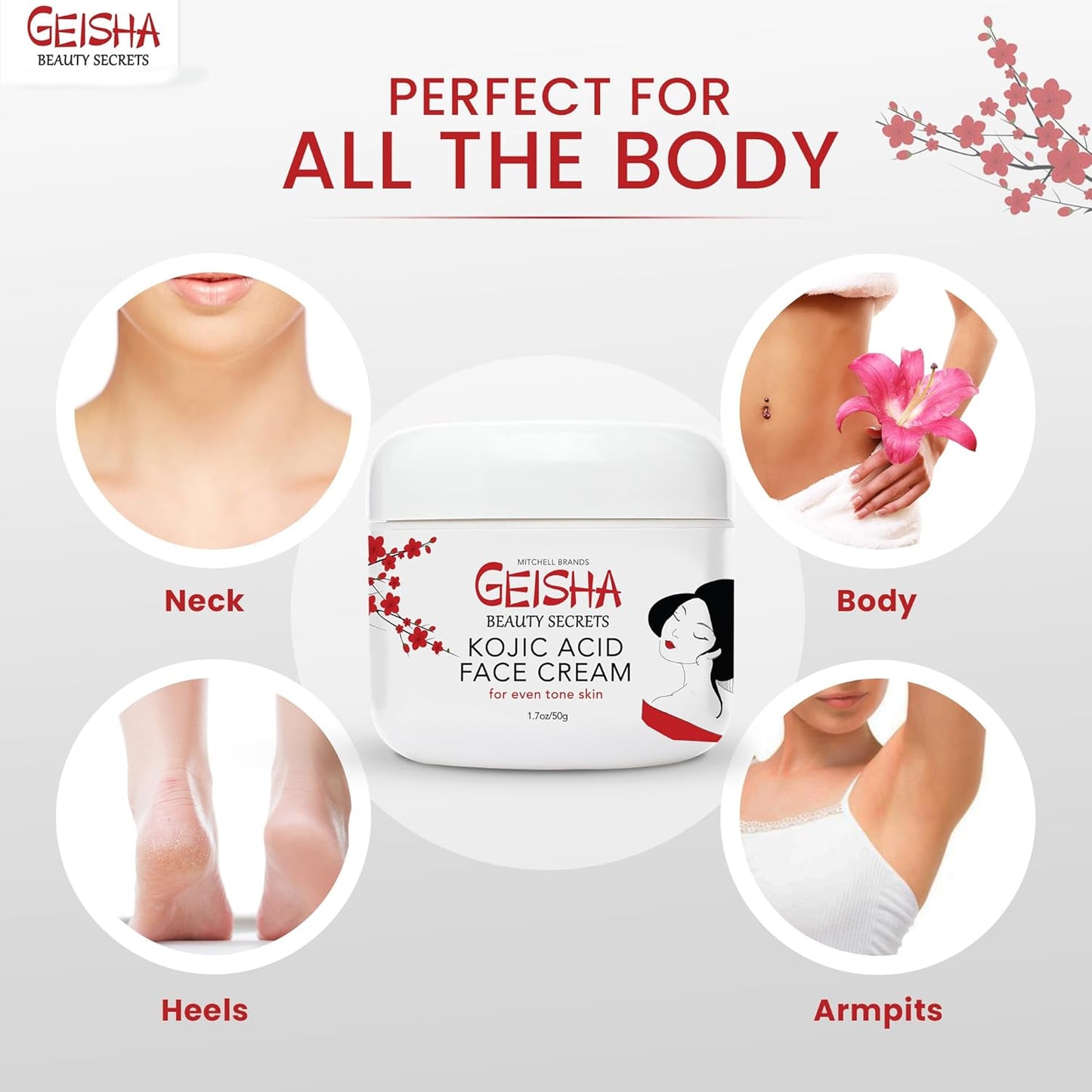 Geisha Kojic Acid Cream - 1.7 fl oz / 50 ml - Skin Brightening Cream for Face, Body, Hands - with Glycolic Acid-FemmiqueWomen