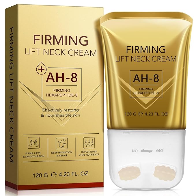 AH-8 Firming Neck Cream with Roller - Anti-Aging Moisturizer for Neck & Chest - Lifts, Tightens, Deeply Hydrates, Reduces Fine Lines & Wrinkles - For Crepey, Sagging Skin - 4.23 fl.oz-FemmiqueWomen