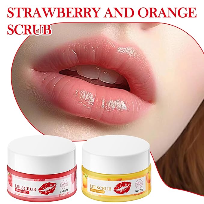 2PCS Strawberry & Orange Conditioning Lip Scrub Kit,Moisturizing Lip Sleeping Mask Long Lasting Hydrating Lip Scrubber Exfoliator Lip Care Products for Men & Women-FemmiqueWomen