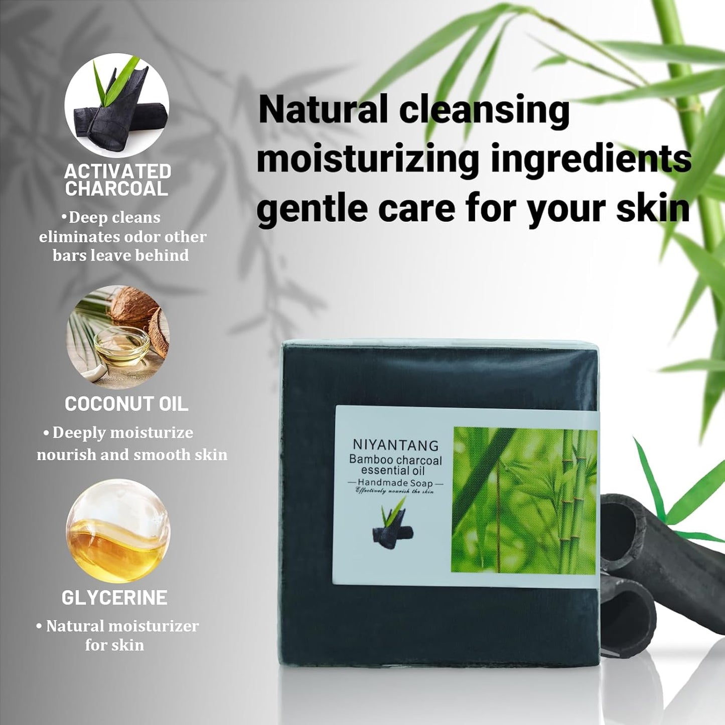 3 Pack Natural Activated Charcoal Soap Bar Black Soap for Face & Body Cleanse, Handmade Bamboo Charcoal Soap with Coconut Oil, Gentle Cleanser Soap for Men Women All Skin Types-FemmiqueWomen