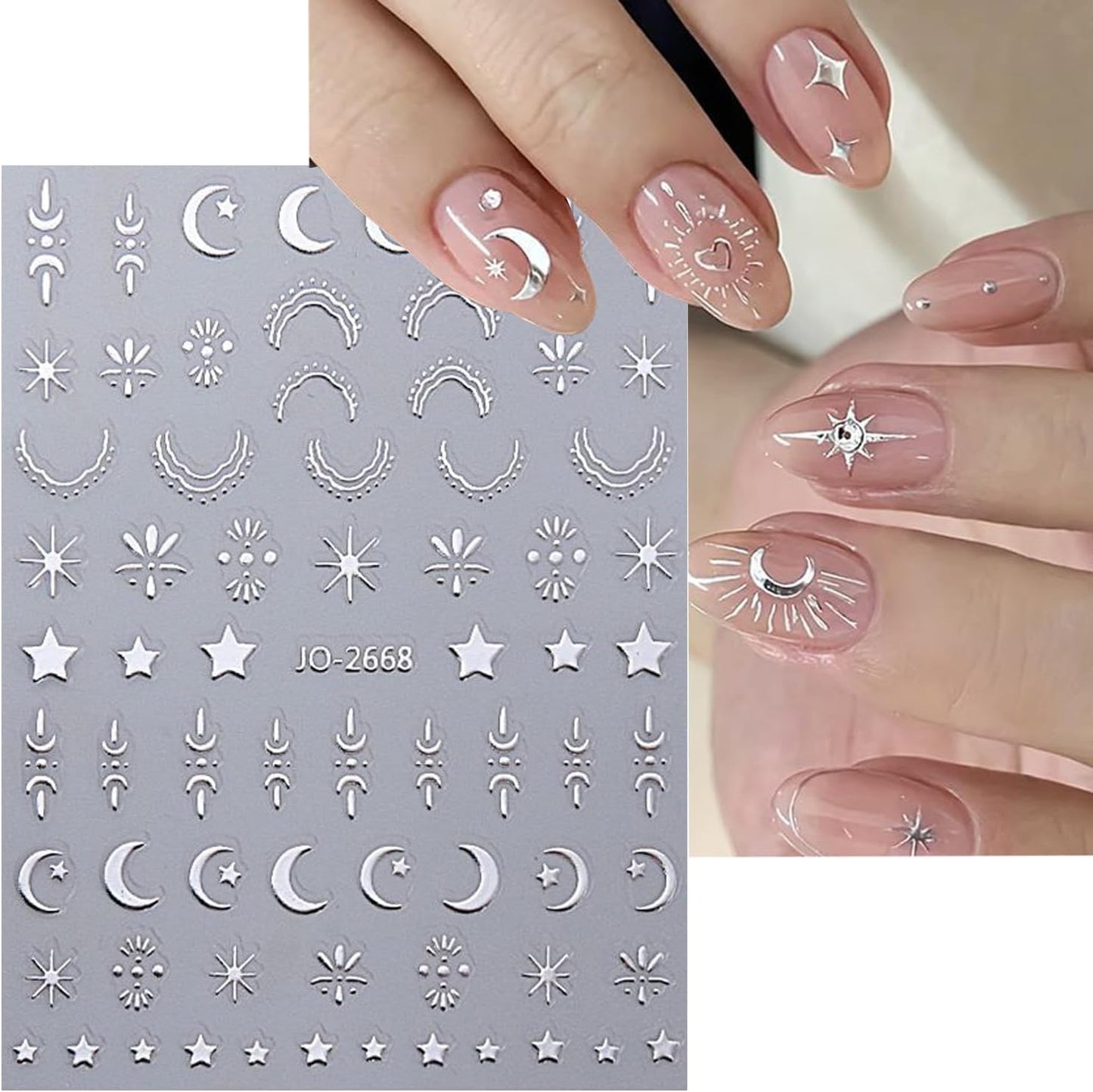 12 Sheets Metallic Moon Star Nail Art Stickers Decals Luxury Golden Silver Nail Stickers Sun Stars Moon Nail Art Design with Starlight Moon Charm Nail Adhesive Sliders for Women Manicure Decoration-FemmiqueWomen
