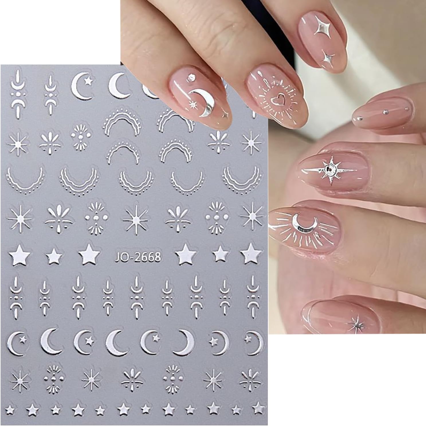 12 Sheets Metallic Moon Star Nail Art Stickers Decals Luxury Golden Silver Nail Stickers Sun Stars Moon Nail Art Design with Starlight Moon Charm Nail Adhesive Sliders for Women Manicure Decoration-FemmiqueWomen