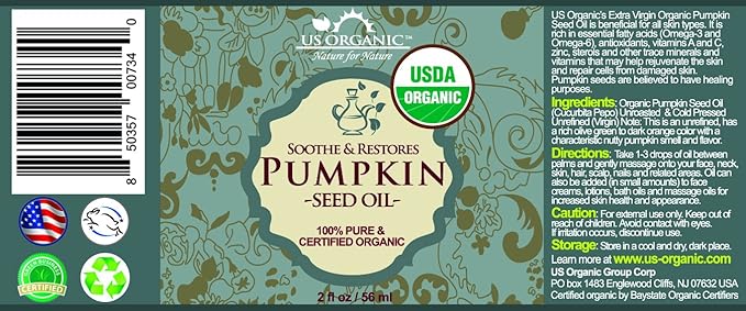 US Organic Pumpkin Seed Oil, USDA Certified Organic, Pure, Natural, Cold Pressed Virgin, Unrefined in Amber Glass Bottle w/Glass Eyedropper (Small (2 oz, 56 ml))-FemmiqueWomen